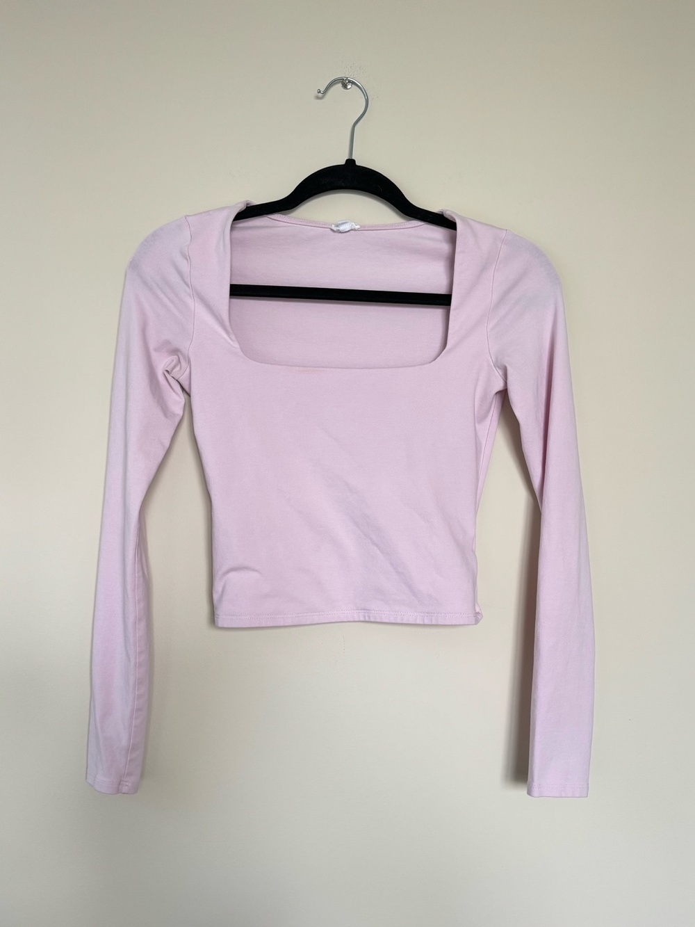 Garage Light Pink Square Neck Long Sleeve Crop Top